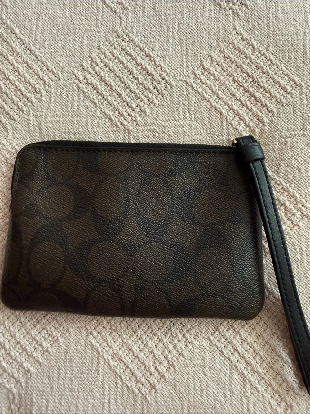 Coach Signature Brown & Black Canvas Leather Trim Wristlet Zip Pouch - Picture 3 of 7